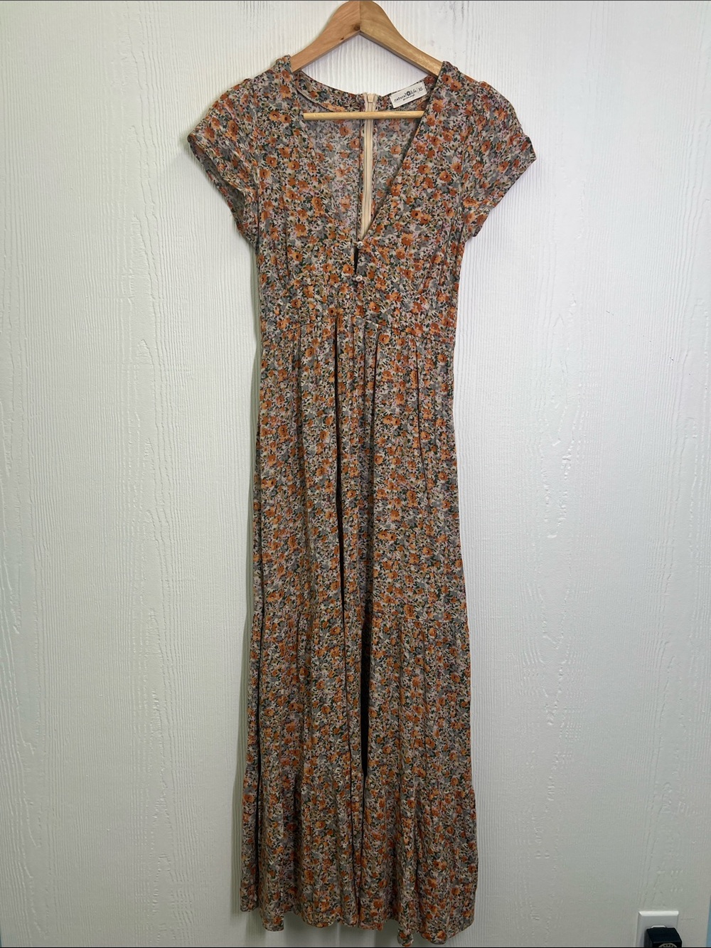 Natural Life - Colorful Floral Short Cottagecore Sleeve V Neck Maxi Dress SZ XS - Picture 8 of 11